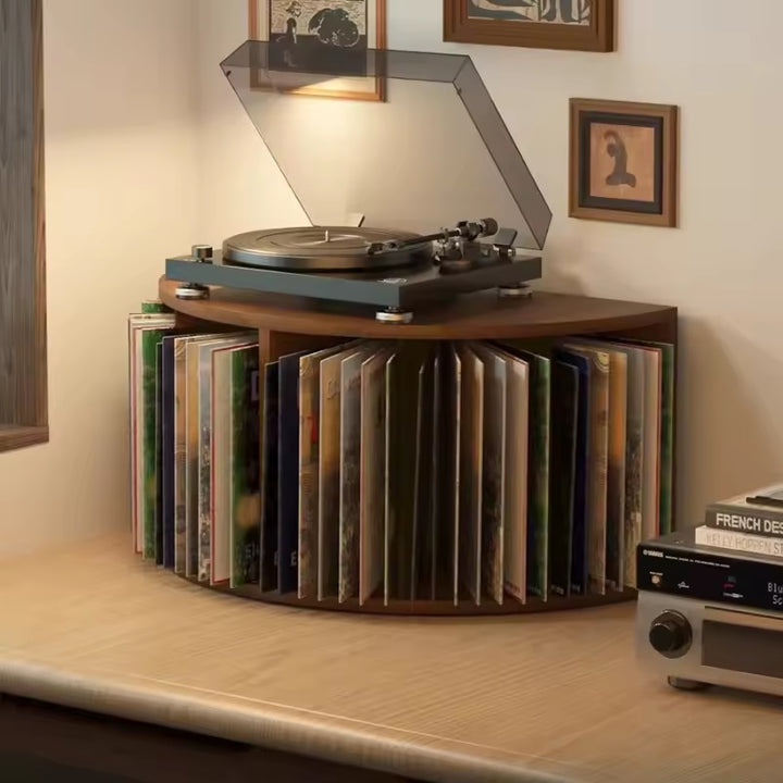 Meuble platine vinyle arrondi 60 cm – Rangement 55 disques