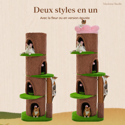 Arbre à chat design XXL 174 cm | 4 niches et couchage fleur | Sylvestre