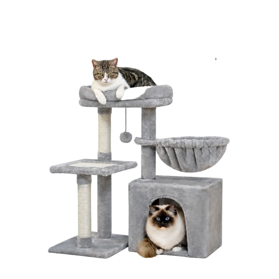 Petit arbre à chat 72 cm | Niche, panier et perchoir rembourré | Nino