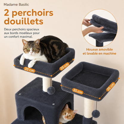 Arbre à chat design | 2 niches, hamacs et perchoirs | Milo