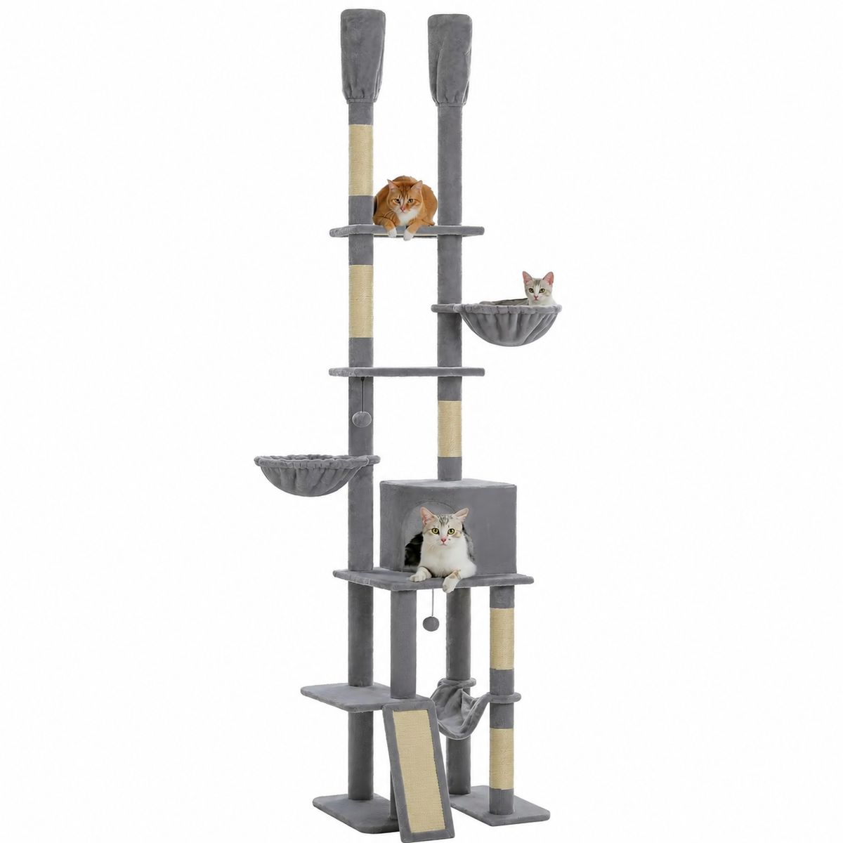 Arbre à chat design XXL du sol au plafond | Hauteur réglable, niche et hamacs | Liane