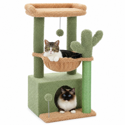 Petit arbre à chat 4-en-1 | Grande niche, hamac profond et perchoir | Cocon