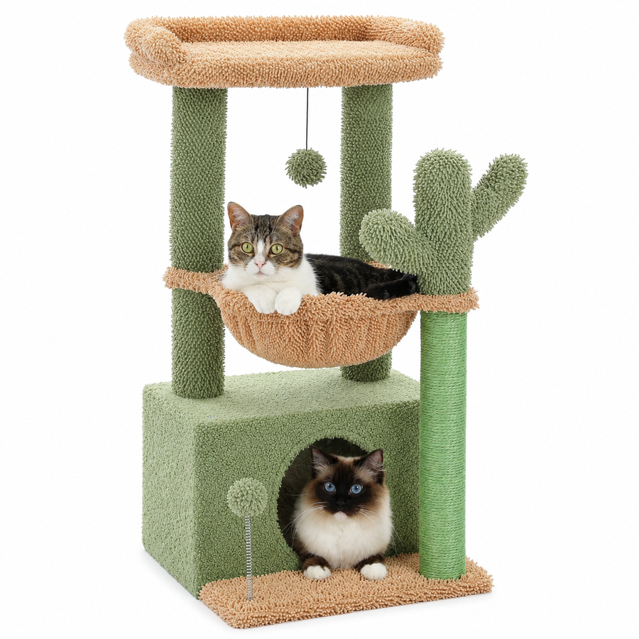 Petit arbre à chat 4-en-1 | Grande niche, hamac profond et perchoir | Cocon