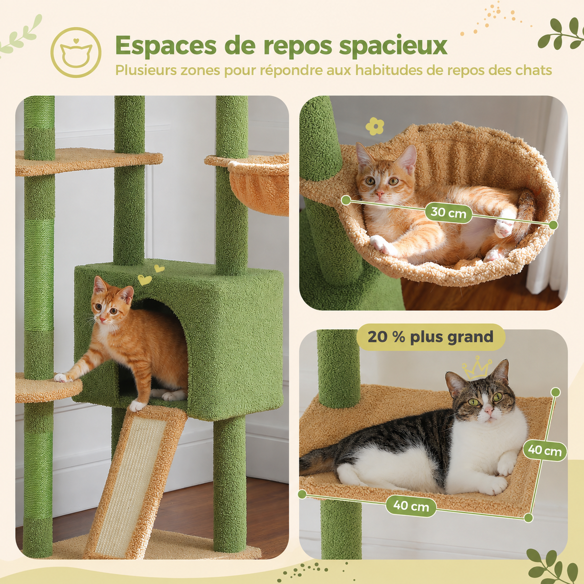Arbre à chat design XXL cactus du sol au plafond | Niche et hamac | Oasis