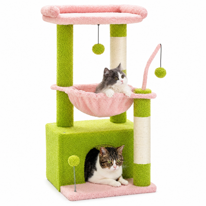 Petit arbre à chat 4-en-1 | Grande niche, hamac profond et perchoir | Cocon
