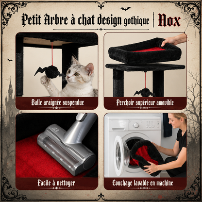 Petit Arbre à chat design gothique 116 ou 143 cm | Niche et grand hamac | Nox