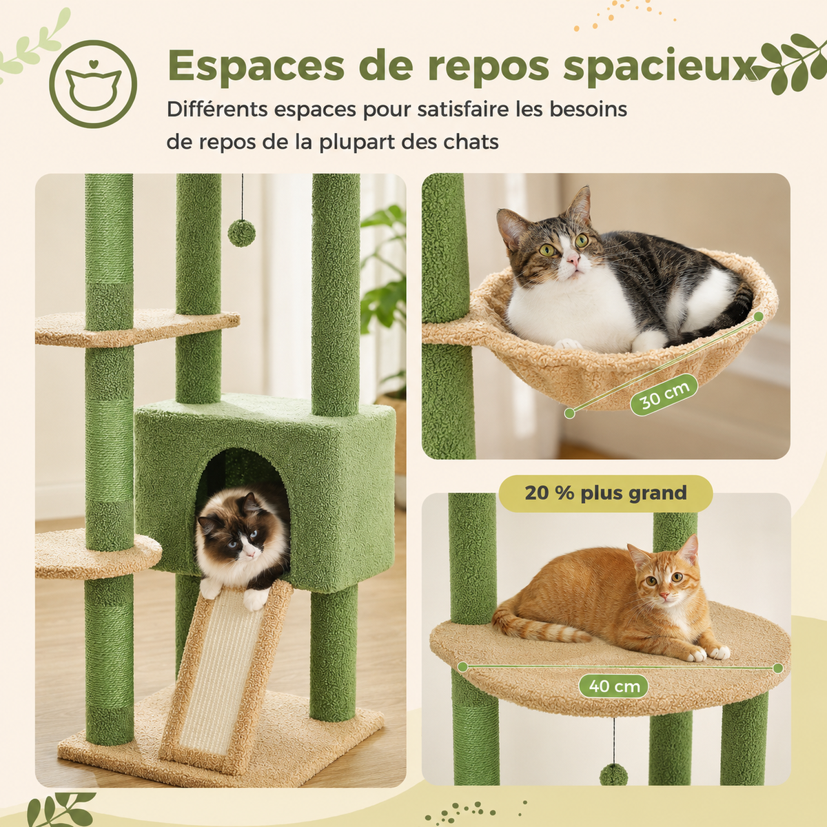 Niche, hamac et plateformes ouvertes — Arbre à chat design XXL cactus du sol au plafond | Niche et hamac | Oasis