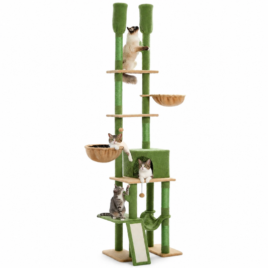 Arbre à chat design XXL du sol au plafond | Hauteur réglable, niche et hamacs | Liane