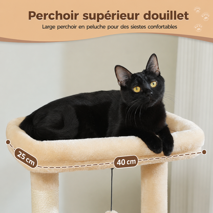 Petit arbre à chat 4-en-1 | Grande niche, hamac profond et perchoir | Cocon