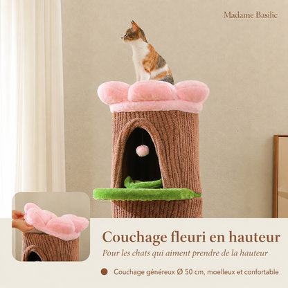 Arbre à chat design XXL 174 cm | 4 niches et couchage fleur | Sylvestre