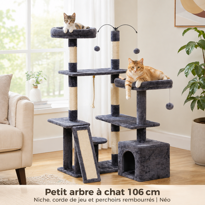 Petit arbre à chat 106 cm | Niche, hamac et perchoir rembourré | Néo
