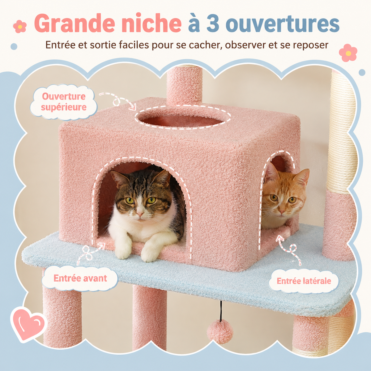 Arbre à chat design XXL pastel 184 cm | Niches et perchoirs nuage | Céleste