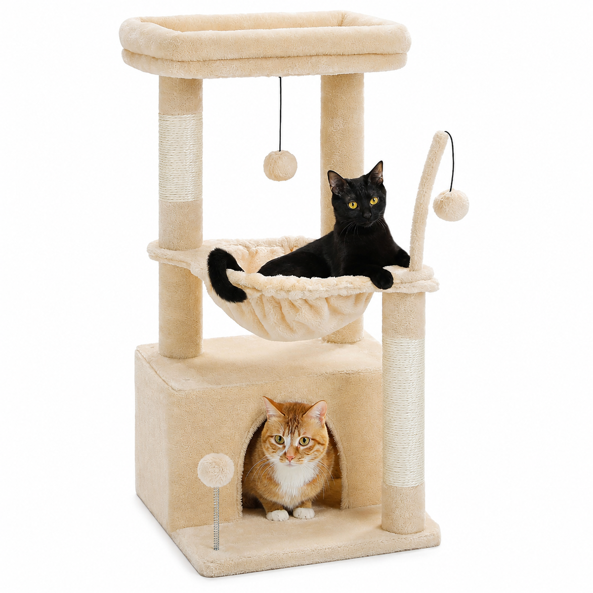 Petit arbre à chat 4-en-1 | Grande niche, hamac profond et perchoir | Cocon