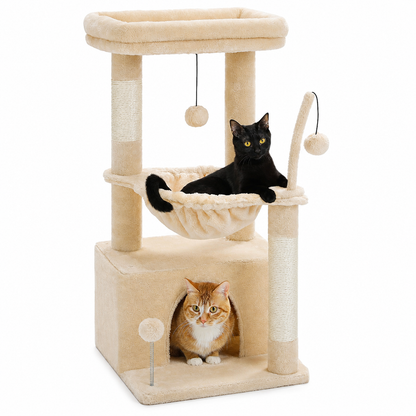 Petit arbre à chat 4-en-1 | Grande niche, hamac profond et perchoir | Cocon