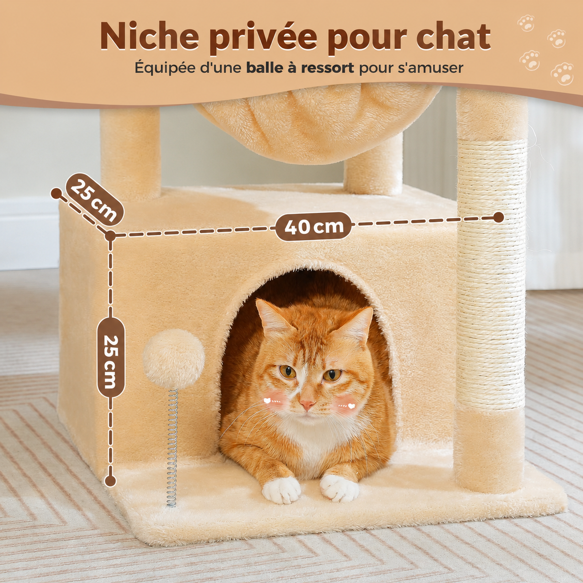Petit arbre à chat 4-en-1 | Grande niche, hamac profond et perchoir | Cocon