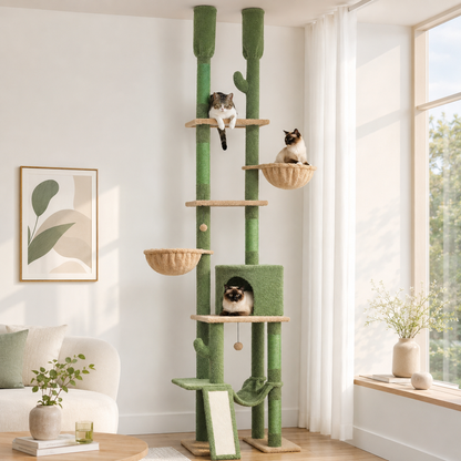 Arbre à chat design XXL du sol au plafond | Hauteur réglable, niche et hamacs | Liane