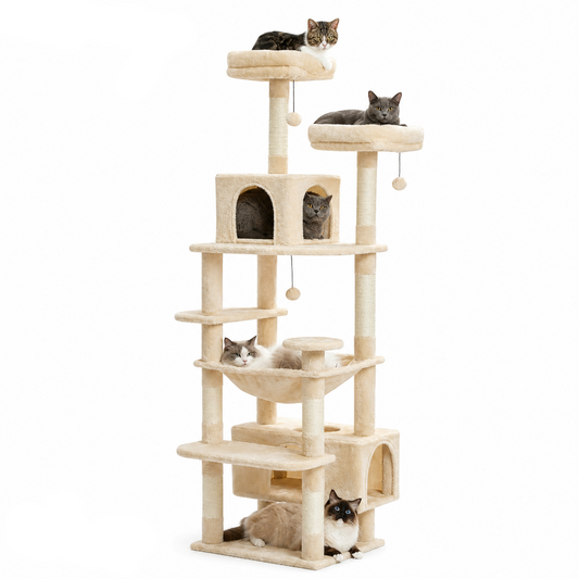 Arbre à chat design | 2 niches, hamacs et perchoirs | Milo