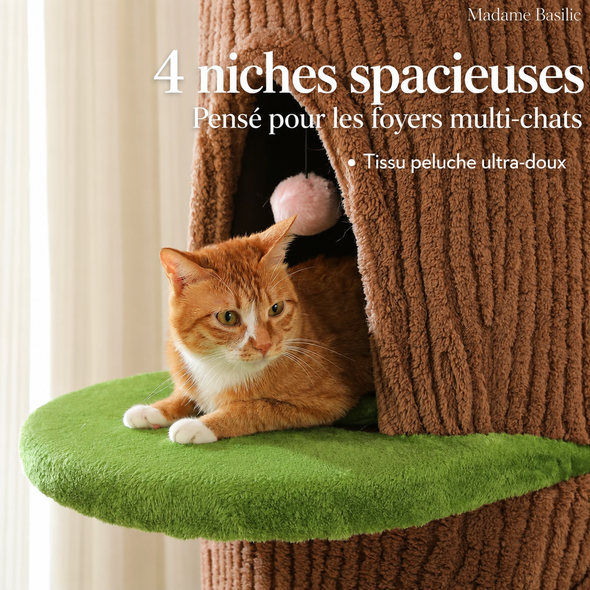 Arbre à chat design XXL 174 cm | 4 niches et couchage fleur | Sylvestre