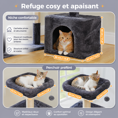Petit arbre à chat 106 cm | Niche, hamac et perchoir rembourré | Néo