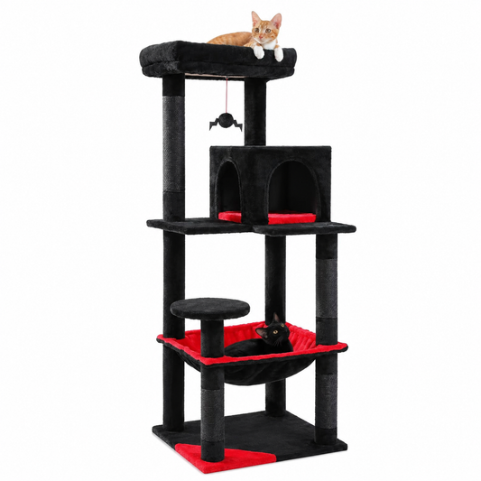Petit Arbre à chat design gothique 116 ou 143 cm | Niche et grand hamac | Nox