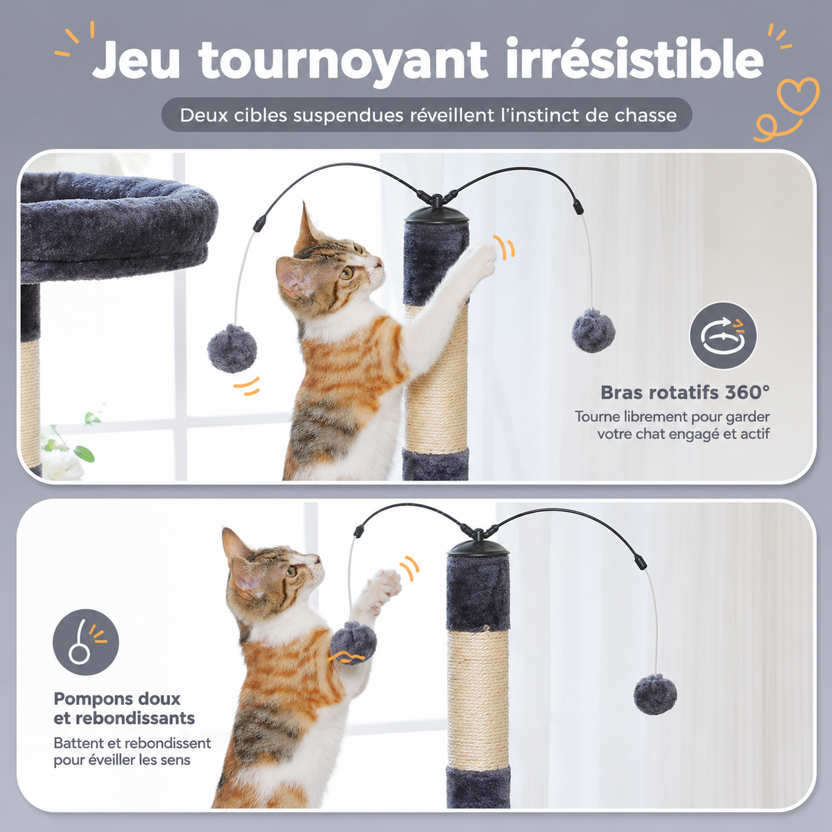Petit arbre à chat 106 cm | Niche, hamac et perchoir rembourré | Néo