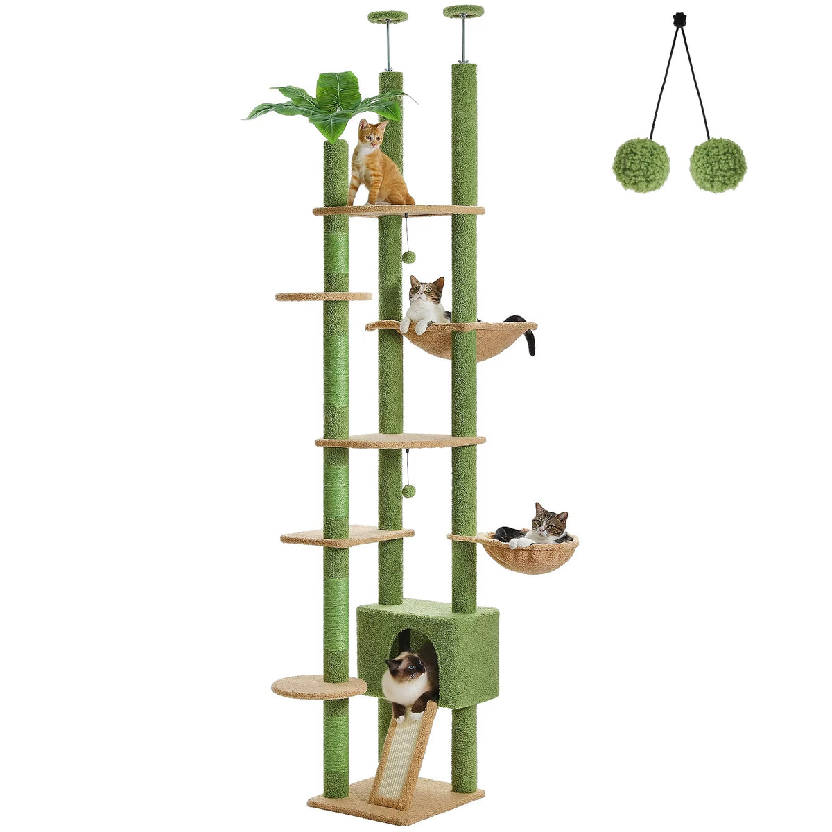 Arbre à chat design XXL cactus du sol au plafond | Niche et hamac | Oasis
