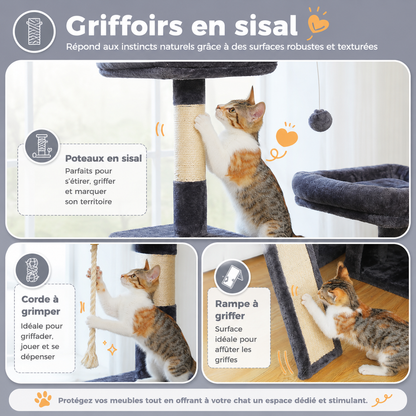 Petit arbre à chat 106 cm | Niche, hamac et perchoir rembourré | Néo