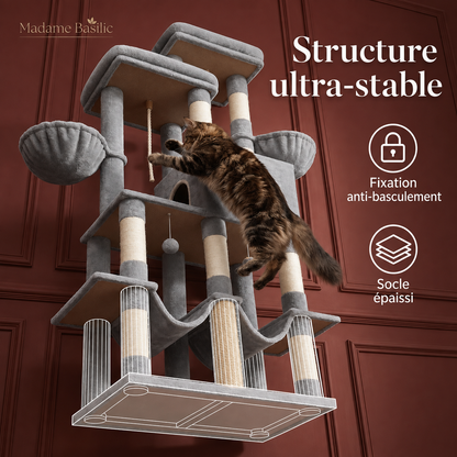 Arbre à chat XXL pour Maine Coon 170 cm | Grand perchoir et tapis lavable | Oslo