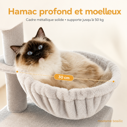 Petit arbre à chat 72 cm | Niche, panier et perchoir rembourré | Nino