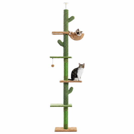 Arbre à chat design XXL cactus du sol au plafond | 5 niveaux et hamac | Sahara
