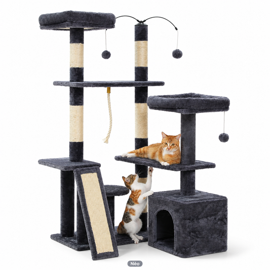 Petit arbre à chat 106 cm | Niche, hamac et perchoir rembourré | Néo