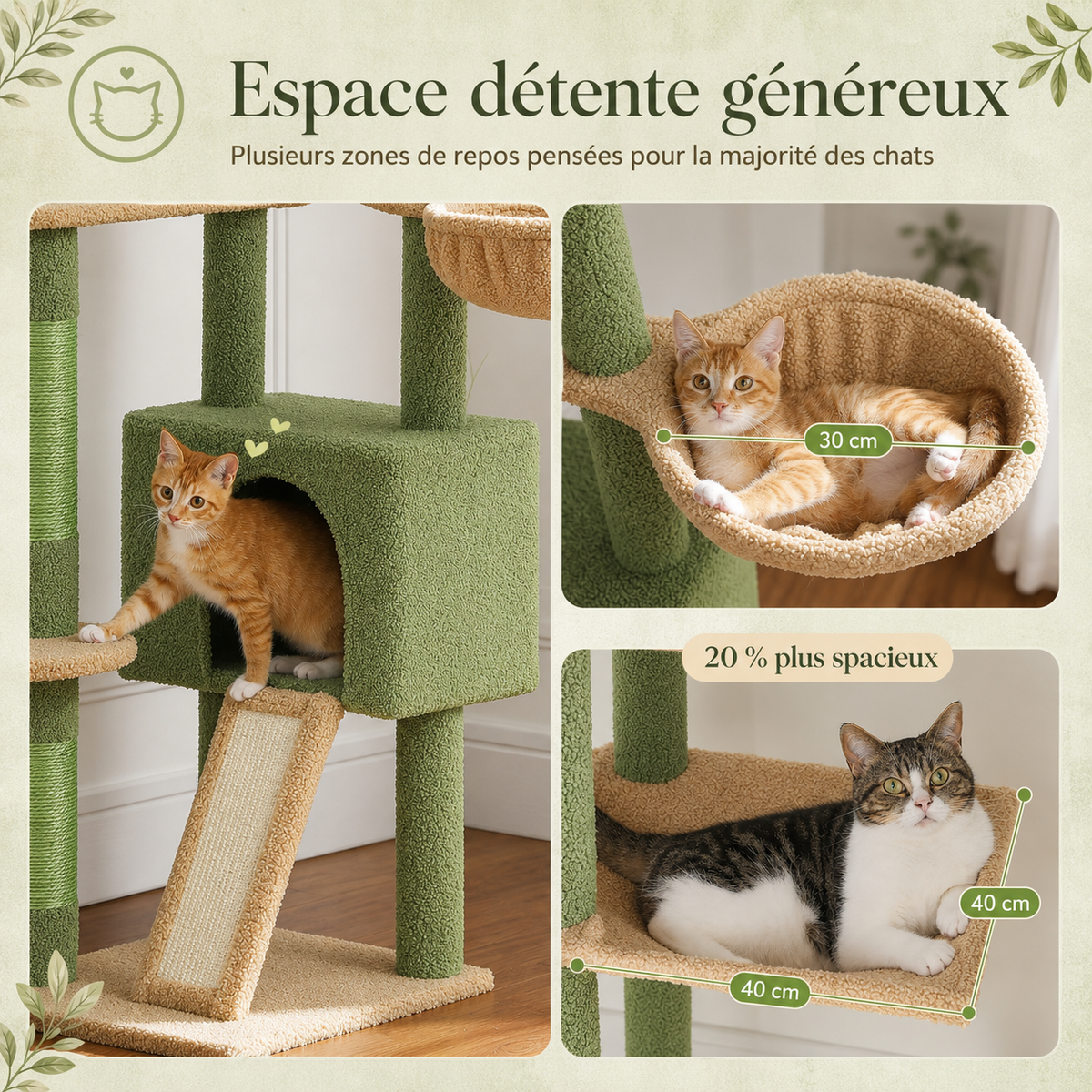 Arbre à chat design XXL du sol au plafond | Hauteur réglable, niche et hamacs | Liane