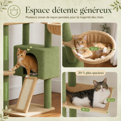 Arbre à chat design XXL du sol au plafond | Hauteur réglable, niche et hamacs | Liane