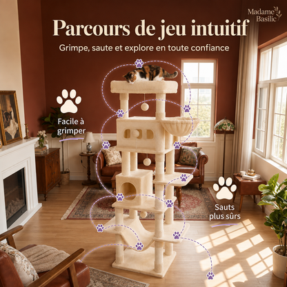 Arbre à chat XXL pour Maine Coon 170 cm | Grand perchoir et tapis lavable | Oslo