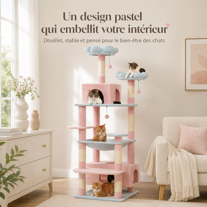 Arbre à chat design XXL pastel 184 cm | Niches et perchoirs nuage | Céleste