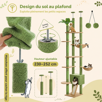 Arbre à chat design XXL cactus du sol au plafond | Niche et hamac | Oasis
