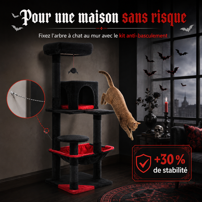 Petit Arbre à chat design gothique 116 ou 143 cm | Niche et grand hamac | Nox