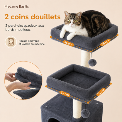 Arbre à chat design | 2 niches, hamacs et perchoirs | Milo