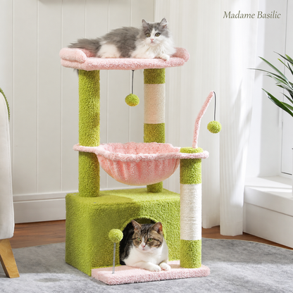Petit arbre à chat 4-en-1 | Grande niche, hamac profond et perchoir | Cocon