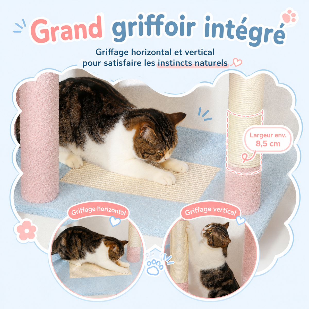 Arbre à chat design XXL pastel 184 cm | Niches et perchoirs nuage | Céleste