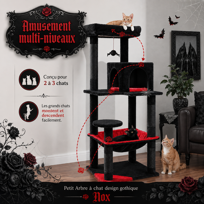 Petit Arbre à chat design gothique 116 ou 143 cm | Niche et grand hamac | Nox