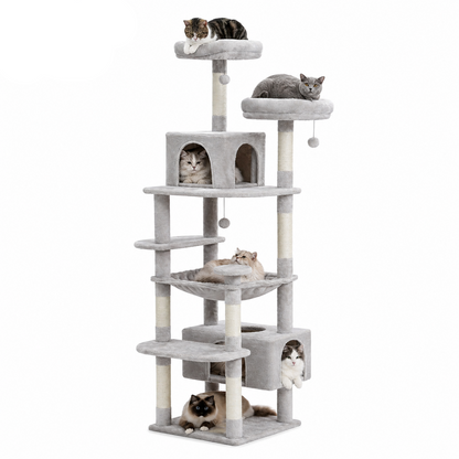 Arbre à chat design | 2 niches, hamacs et perchoirs | Milo