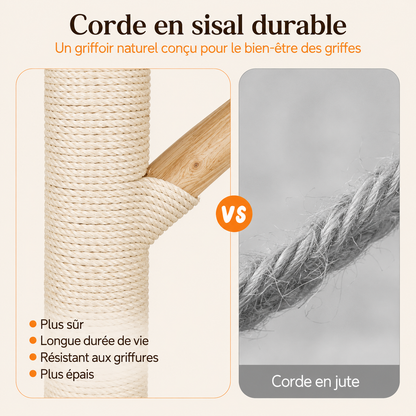 Arbre à chat en bois massif design 110 cm | Coussin et griffoir | Sienna
