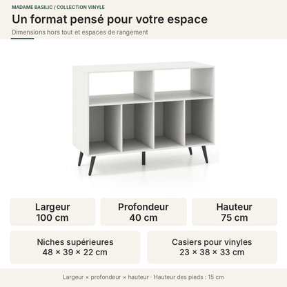 Meuble blanc 100 cm — dimensions et rangement des disques