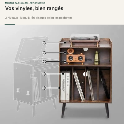 Plateau pour platine, niche ouverte et casiers pour disques