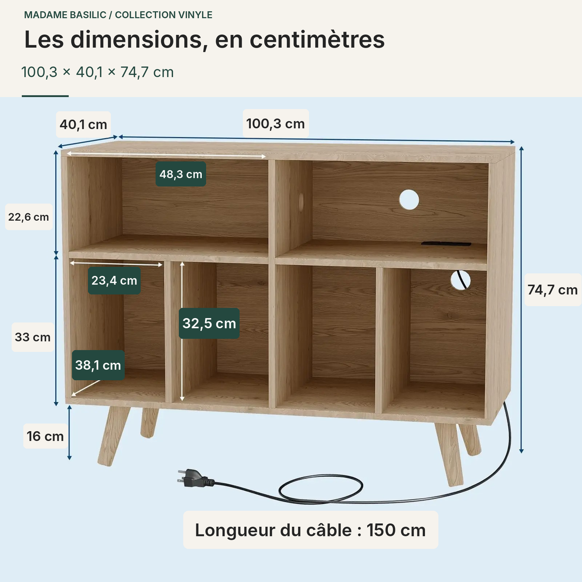 Dimensions du plateau et des compartiments en centimètres