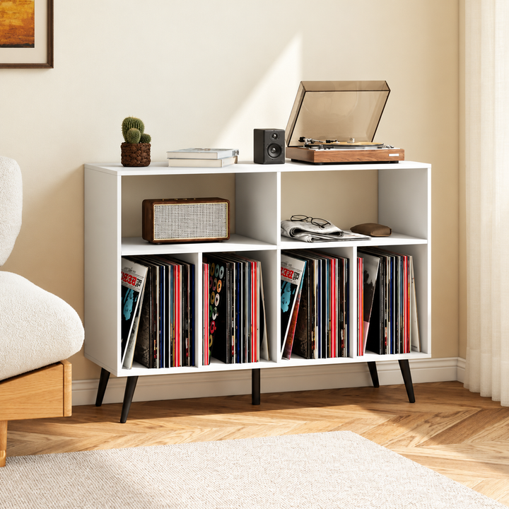 Meuble platine vinyle 100 cm – 4 casiers – Blanc