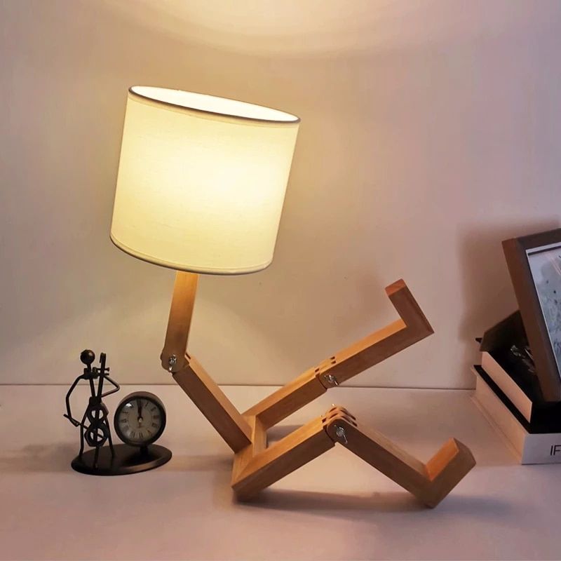 Lampe de chevet en bois - En forme de robot - E14 - 100-240V
