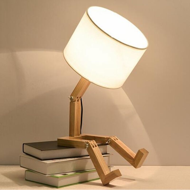 Lampe de chevet en bois - En forme de robot - E14 - 100-240V