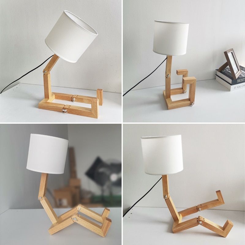 Lampe de chevet en bois - En forme de robot - E14 - 100-240V